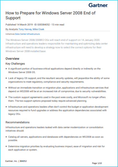 Gartner, How to Prepare for Windows Server 2008 End of Support,